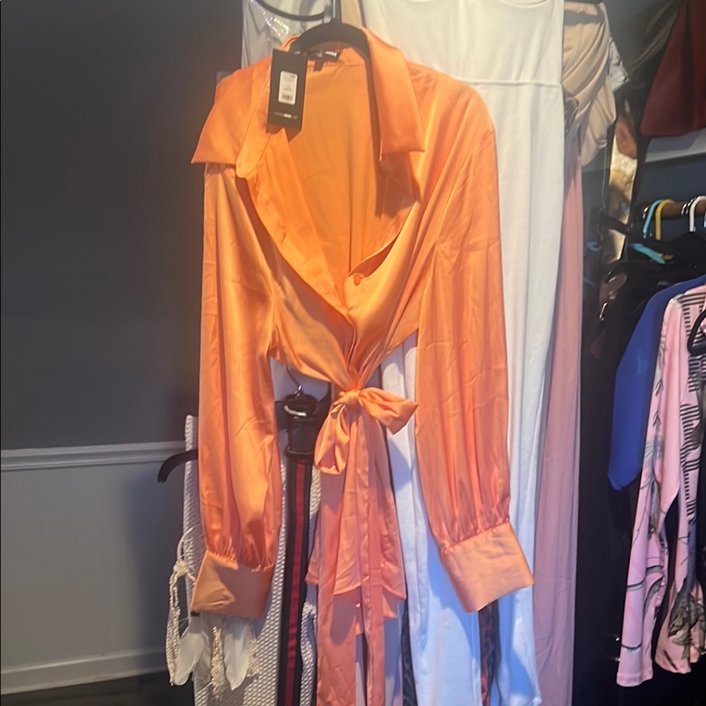 Orange Satin Wrap Robe